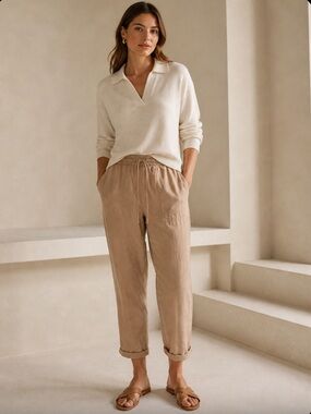 J. Crew Re-Imagined Linen Lyocell Blend Drawstring Jogger Pants Tan Medium